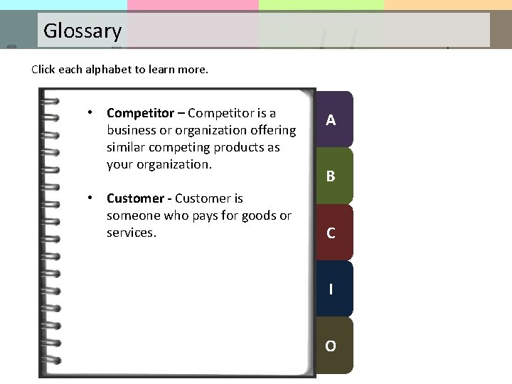 Glossary Click each alphabet to learn more. • Competitor – Competitor is a business