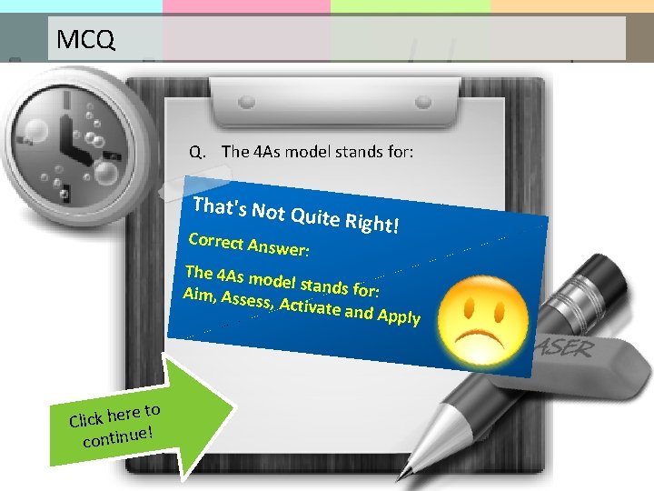 MCQ Q. The 4 As model stands for: That's Not Correct Ans Quite Right