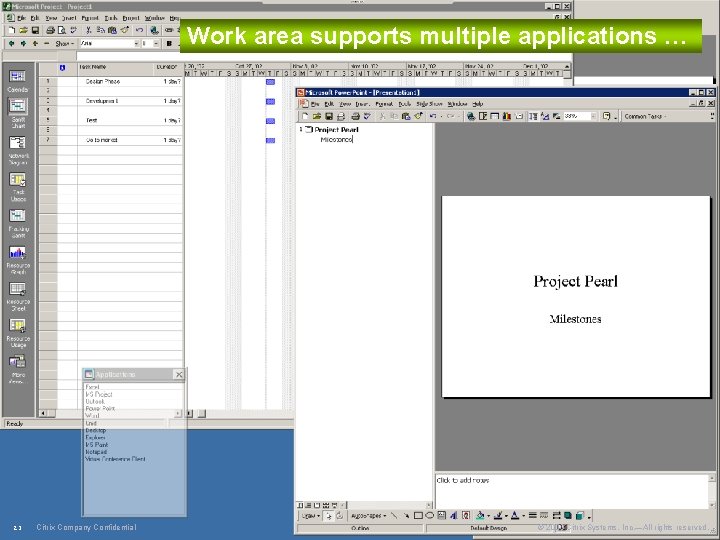 Work area supports multiple applications … 23 Citrix Company Confidential © 2003 Citrix Systems,