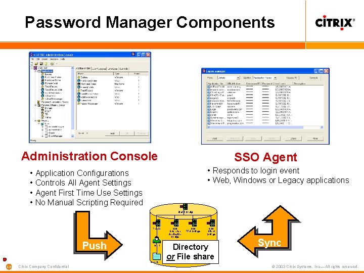 Password Manager Components Administration Console SSO Agent • Responds to login event • Web,