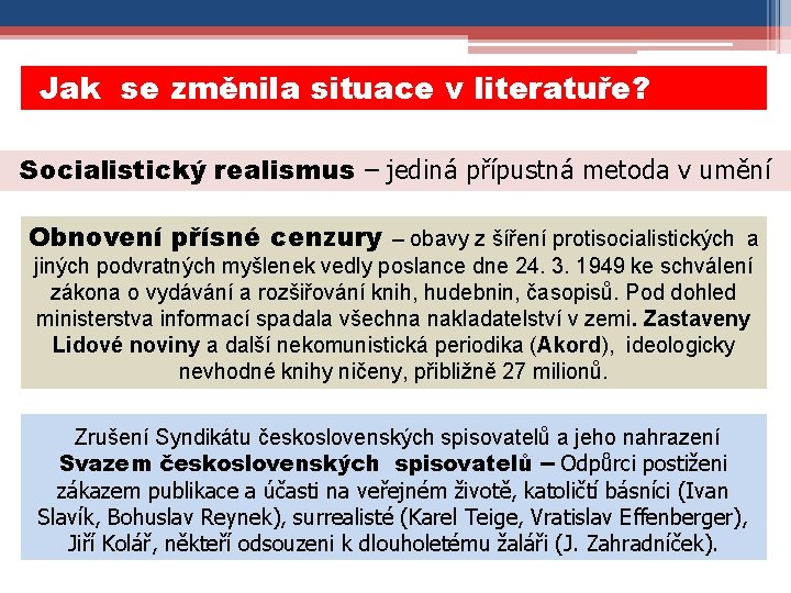 Jak se změnila situace v literatuře? Socialistický realismus – jediná přípustná metoda v umění