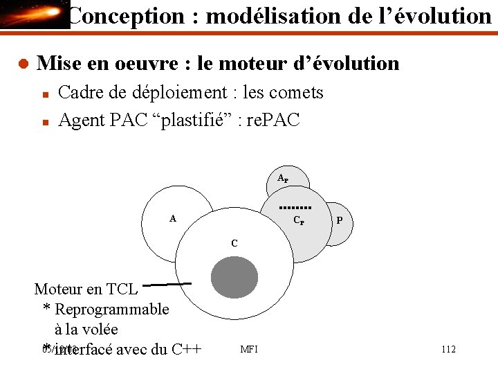 Conception : modélisation de l’évolution l Mise en oeuvre : le moteur d’évolution n