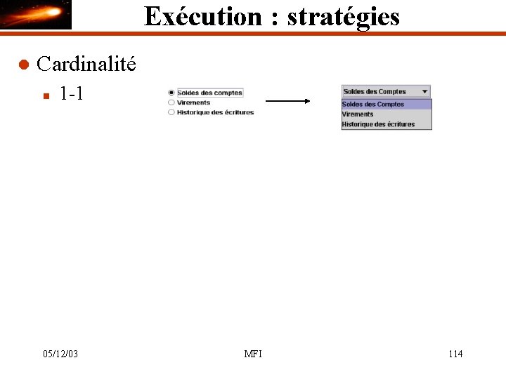Exécution : stratégies l Cardinalité n 1 -1 05/12/03 MFI 114 