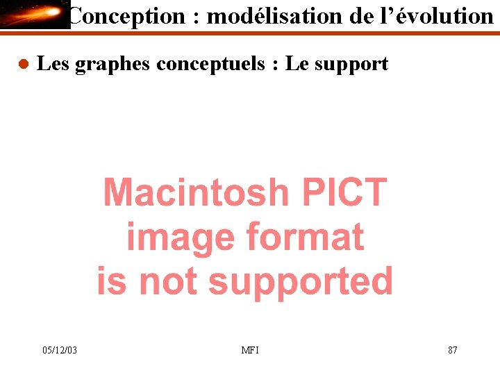 Conception : modélisation de l’évolution l Les graphes conceptuels : Le support 05/12/03 MFI