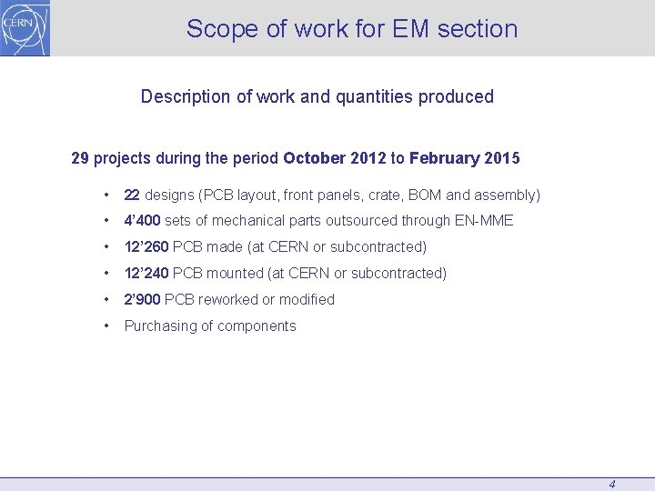 Scope of work for EM section Description of work and quantities produced 29 projects