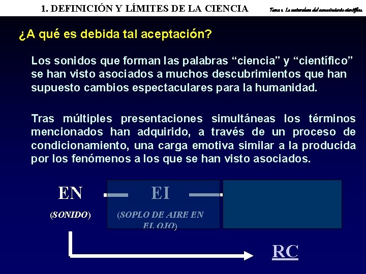1. DEFINICIÓN Y LÍMITES DE LA CIENCIA Tema 1. La naturaleza del conocimiento científico.