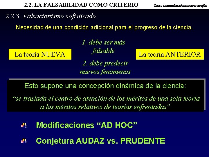 2. 2. LA FALSABILIDAD COMO CRITERIO Tema 1. La naturaleza del conocimiento científico. 2.