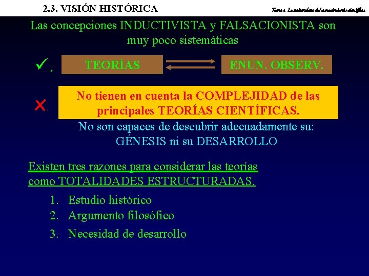 2. 3. VISIÓN HISTÓRICA Tema 1. La naturaleza del conocimiento científico. Las concepciones INDUCTIVISTA