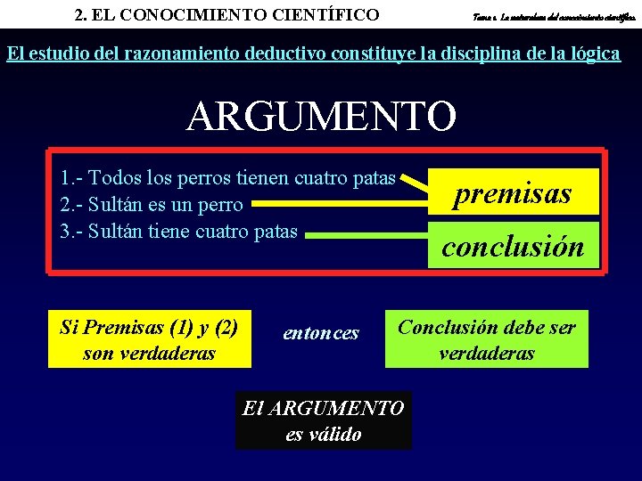 2. EL CONOCIMIENTO CIENTÍFICO Tema 1. La naturaleza del conocimiento científico. El estudio del