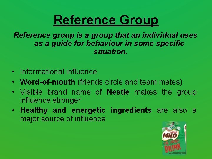Reference Group Reference group is a group that an individual uses as a guide Reference Group Reference group is a group that an individual uses as a guide