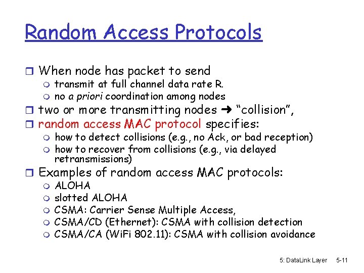 Random Access Protocols r When node has packet to send m transmit at full