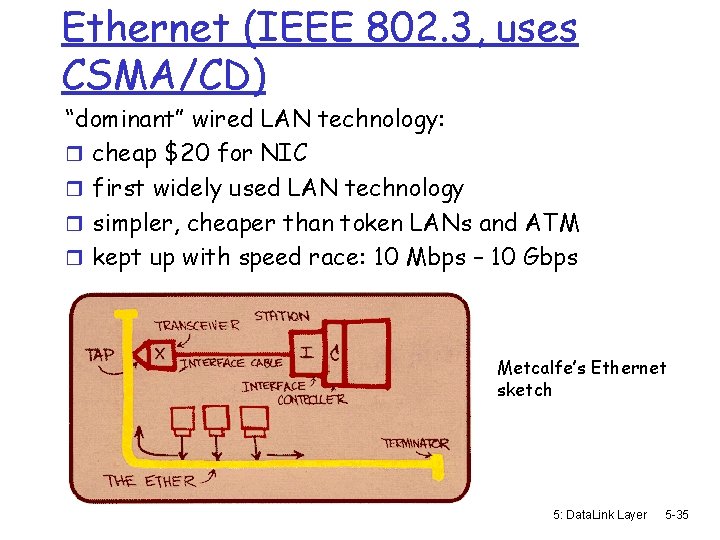 Ethernet (IEEE 802. 3, uses CSMA/CD) “dominant” wired LAN technology: r cheap $20 for