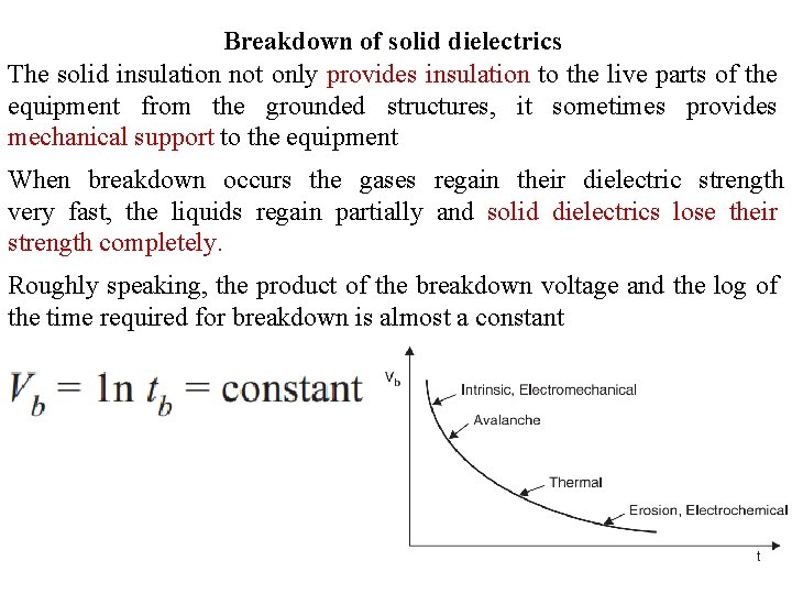 Breakdown of solid dielectrics The solid insulation not only provides insulation to the live