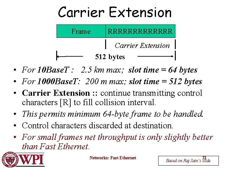 Carrier Extension Frame RRRRRRR Carrier Extension 512 bytes • For 10 Base. T :