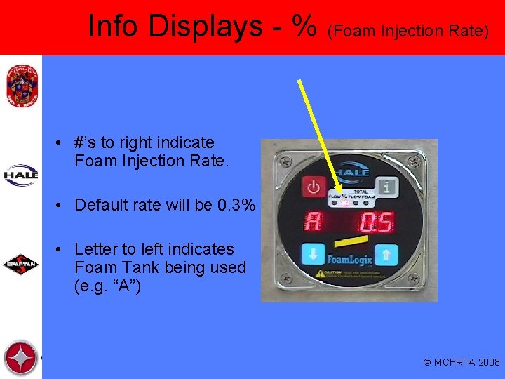 Info Displays - % (Foam Injection Rate) • #’s to right indicate Foam Injection