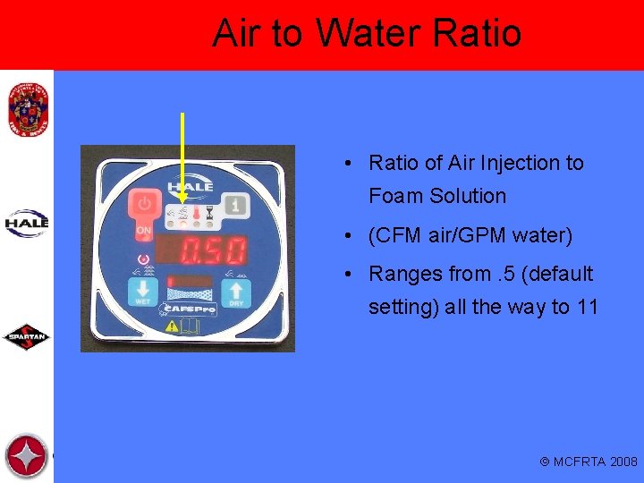 Air to Water Ratio • Ratio of Air Injection to Foam Solution • (CFM Air to Water Ratio • Ratio of Air Injection to Foam Solution • (CFM