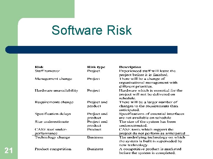 Software Risk 21 