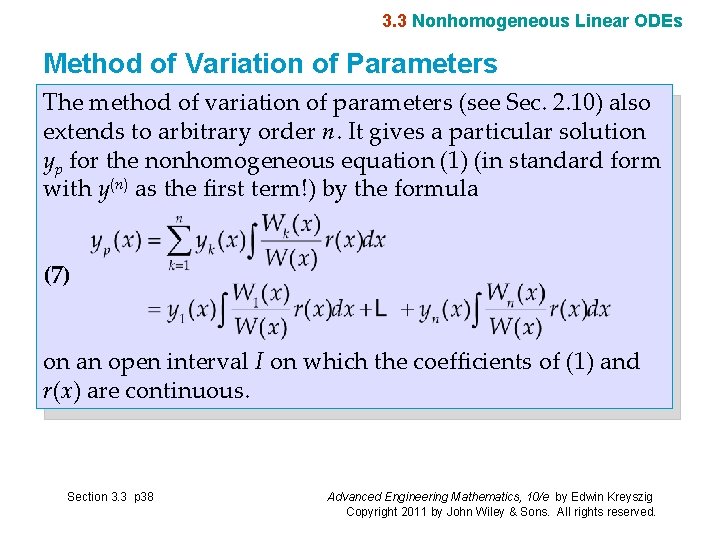 3. 3 Nonhomogeneous Linear ODEs Method of Variation of Parameters The method of variation