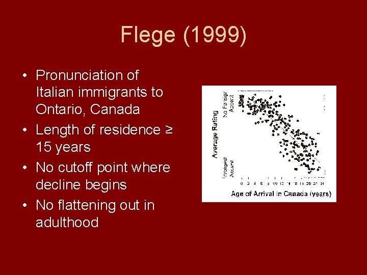 Flege (1999) • Pronunciation of Italian immigrants to Ontario, Canada • Length of residence