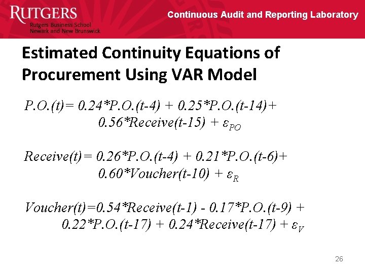 Continuous Audit and Reporting Laboratory Estimated Continuity Equations of Procurement Using VAR Model P.