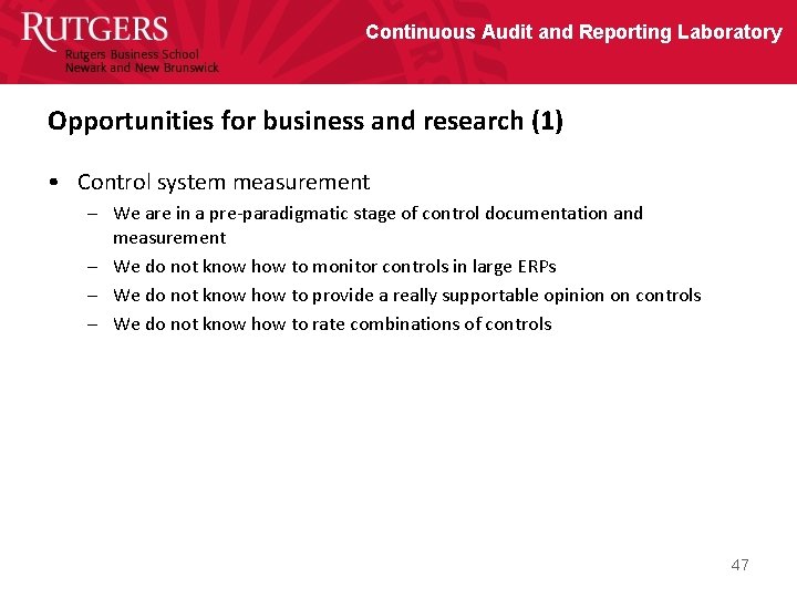 Continuous Audit and Reporting Laboratory Opportunities for business and research (1) • Control system