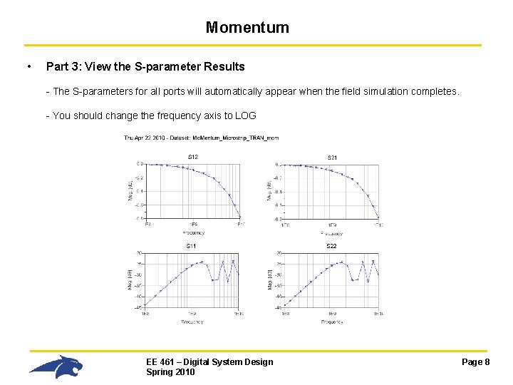 Momentum • Part 3: View the S-parameter Results - The S-parameters for all ports