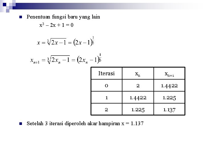 n n Penentuan fungsi baru yang lain x 3 – 2 x + 1