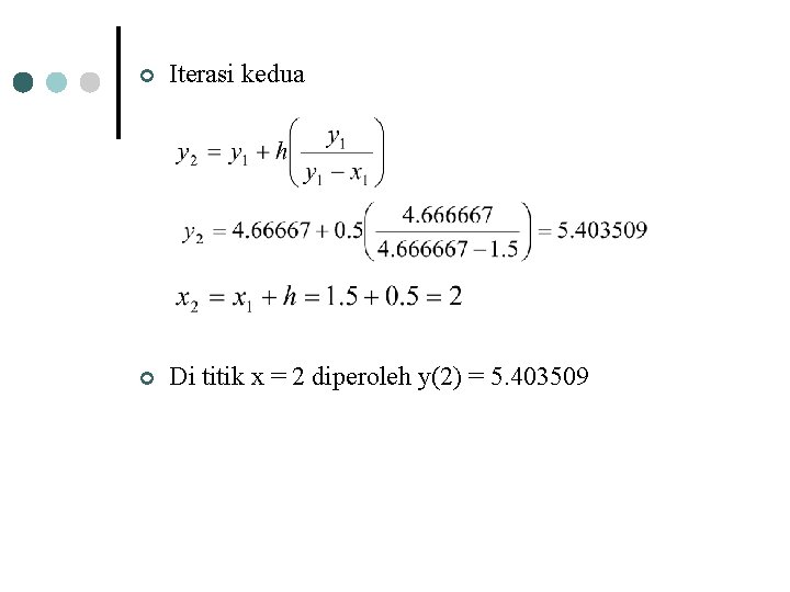 ¢ Iterasi kedua ¢ Di titik x = 2 diperoleh y(2) = 5. 403509