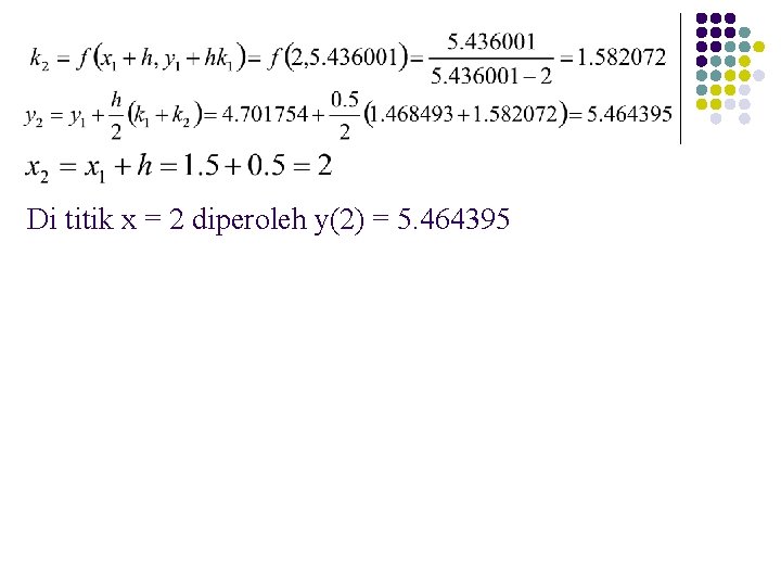 Di titik x = 2 diperoleh y(2) = 5. 464395 