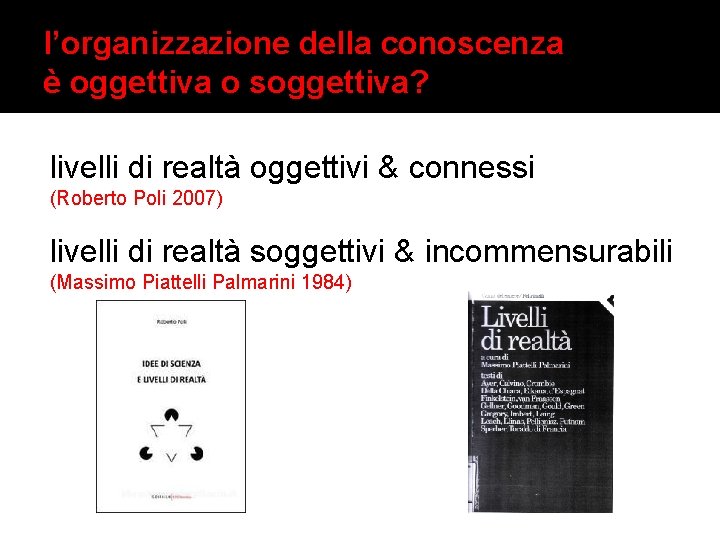 l’organizzazione della conoscenza è oggettiva o soggettiva? livelli di realtà oggettivi & connessi (Roberto