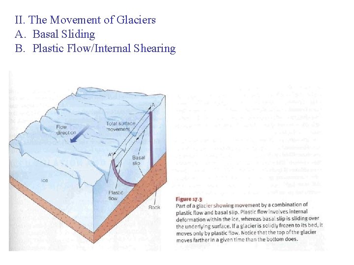 II. The Movement of Glaciers A. Basal Sliding B. Plastic Flow/Internal Shearing C. Internal