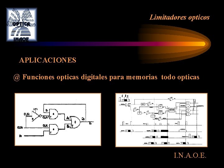 Limitadores opticos APLICACIONES @ Funciones opticas digitales para memorias todo opticas I. N. A. Limitadores opticos APLICACIONES @ Funciones opticas digitales para memorias todo opticas I. N. A.