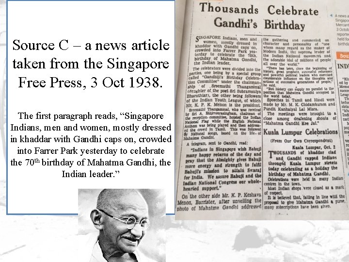 Source C – a news article taken from the Singapore Free Press, 3 Oct
