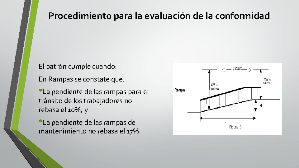 Procedimiento para la evaluación de la conformidad El patrón cumple cuando: En Rampas se Procedimiento para la evaluación de la conformidad El patrón cumple cuando: En Rampas se