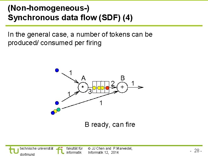 (Non-homogeneous-) Synchronous data flow (SDF) (4) In the general case, a number of tokens