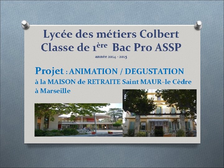 Lycée des métiers Colbert Classe de 1ère Bac Pro ASSP année 2014 - 2015