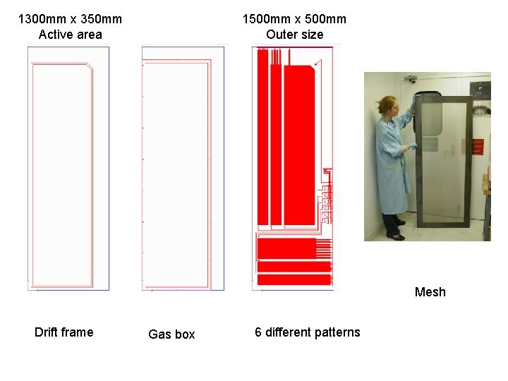 1300 mm x 350 mm Active area 1500 mm x 500 mm Outer size