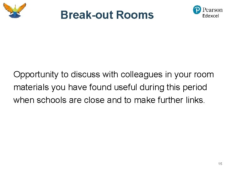 Break-out Rooms Opportunity to discuss with colleagues in your room materials you have found