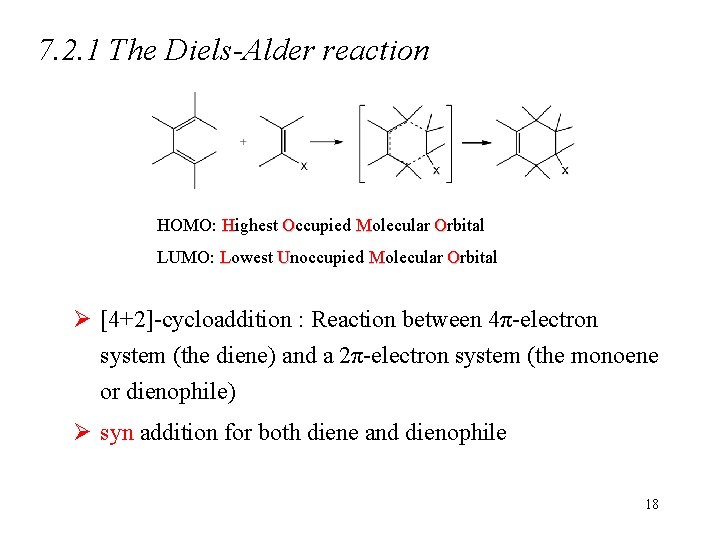 7. 2. 1 The Diels-Alder reaction HOMO: Highest Occupied Molecular Orbital LUMO: Lowest Unoccupied