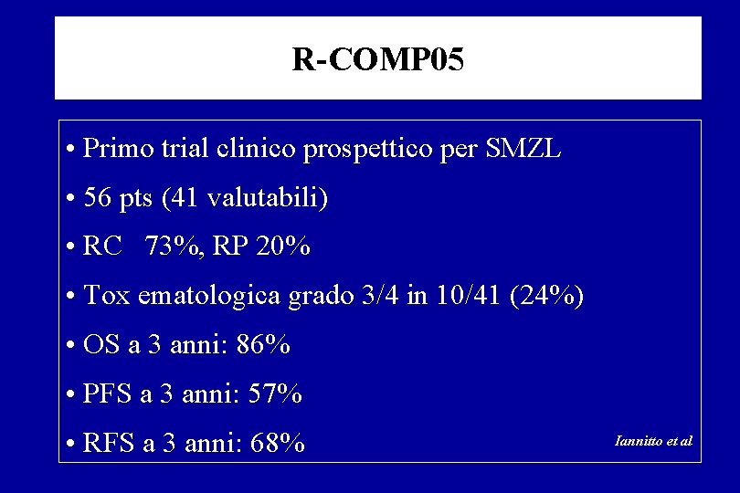 R-COMP 05 • Primo trial clinico prospettico per SMZL • 56 pts (41 valutabili)