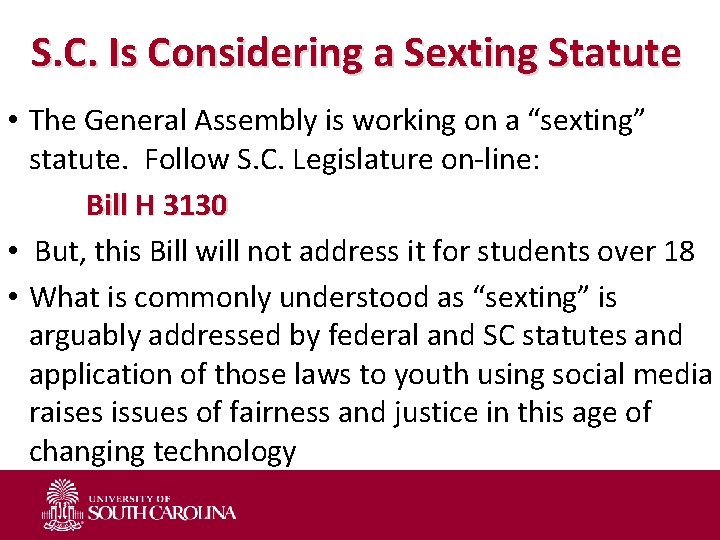 S. C. Is Considering a Sexting Statute • The General Assembly is working on
