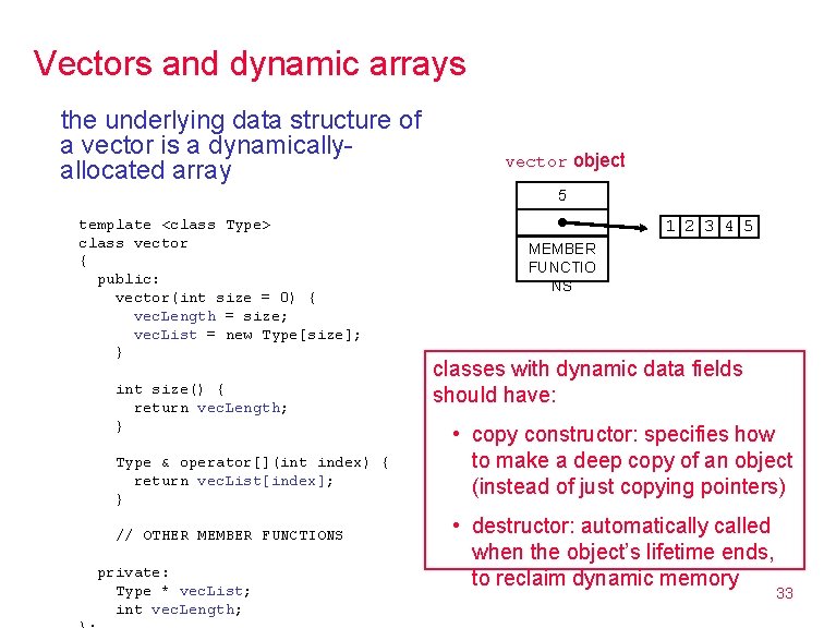Vectors and dynamic arrays the underlying data structure of a vector is a dynamicallyallocated