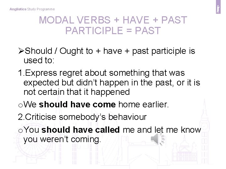 Anglistics Study Programme MODAL VERBS + HAVE + PAST PARTICIPLE = PAST ØShould /