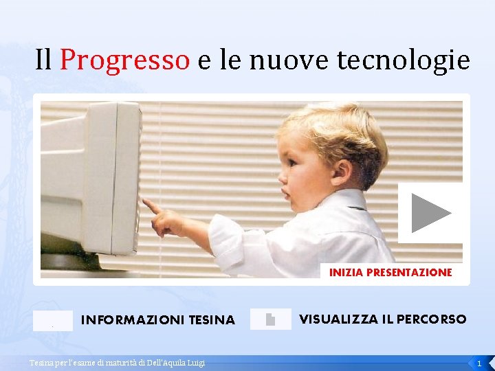 Il Progresso e le nuove tecnologie INIZIA PRESENTAZIONE INFORMAZIONI TESINA Tesina per l’esame di