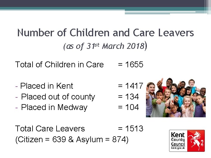 Number of Children and Care Leavers (as of 31 st March 2018) Total of