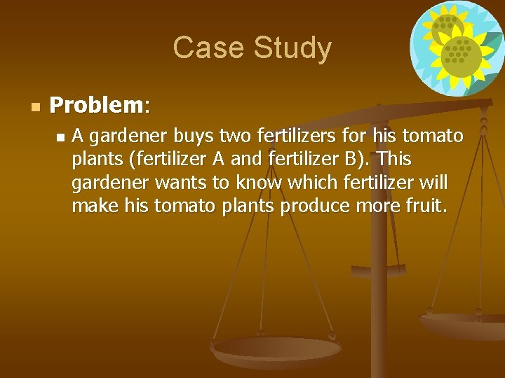 Case Study n Problem: n A gardener buys two fertilizers for his tomato plants