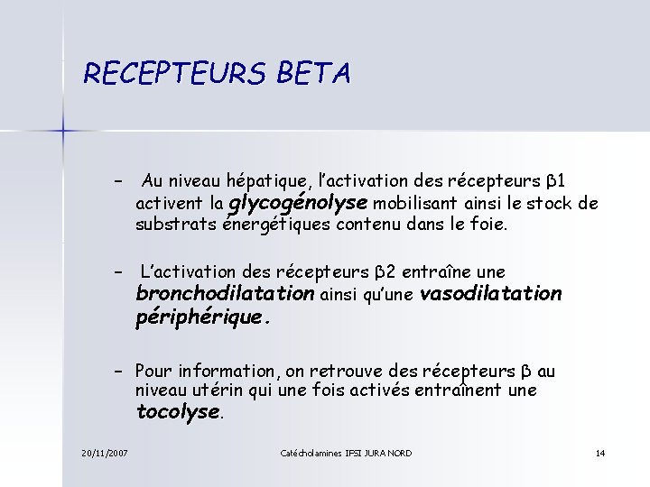 RECEPTEURS BETA – Au niveau hépatique, l’activation des récepteurs β 1 activent la glycogénolyse