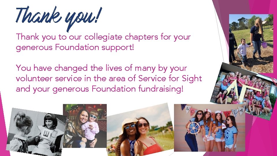 Thank you! Thank you to our collegiate chapters for your generous Foundation support! You