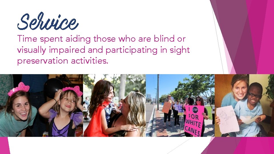 Service Time spent aiding those who are blind or visually impaired and participating in