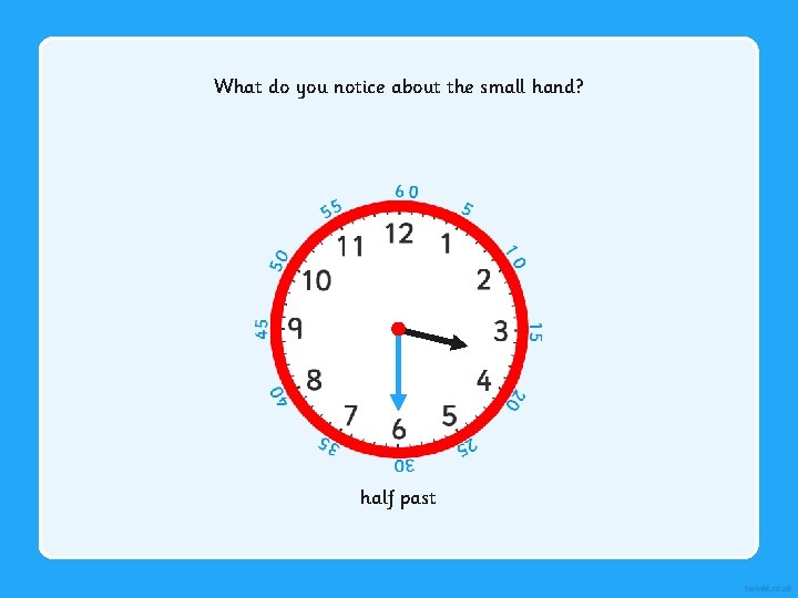 What do you notice about the small hand? half past 